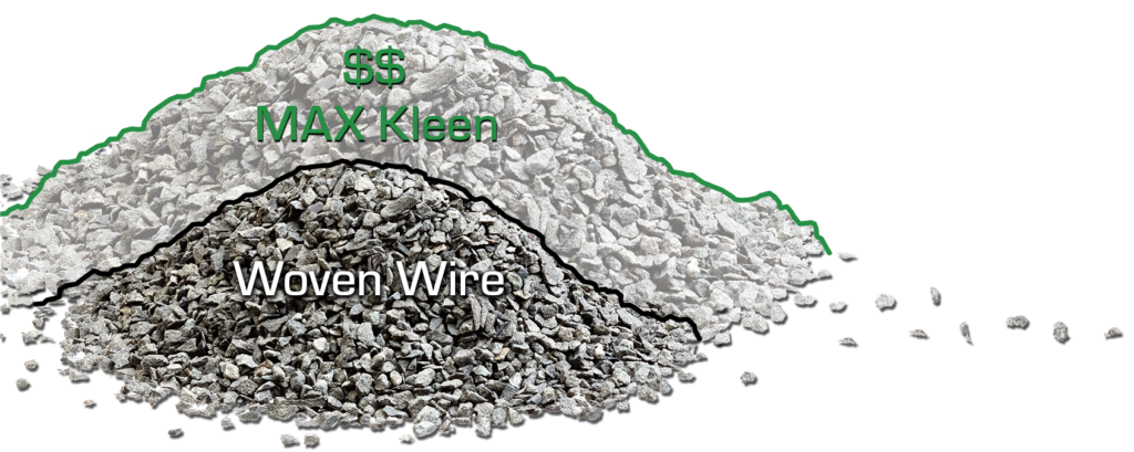 Large pile of MAX Kleen screened gravel compared with smaller pile of Woven Wire screened gravel