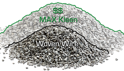 Large pile of MAX Kleen screened gravel compared with smaller pile of Woven Wire screened gravel